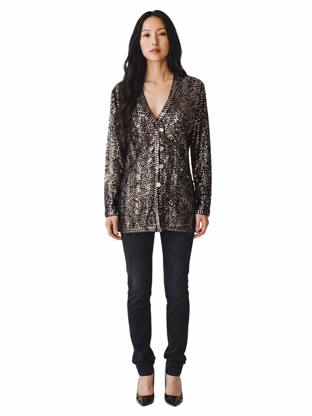 VINTAGE KNIT DIAMOND BUTTON CARDIGAN. Size Large.